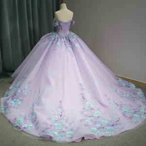 Princess Lilac Sequins Flower Long Tail Evening Party Dresses Jancember 6762-1 - Product Image 3
