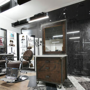 Estación de Barbería Estilo Rústico Vintage, Estructura de Hierro y Madera Contrachapada, Muebles Duraderos para Barbería y Salón de Belleza - Product Image 2