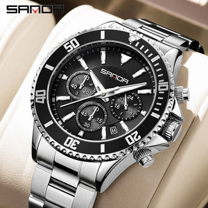 Reloj de Cuarzo Cronógrafo Sanda 9102 para Hombre, Caja Redonda de 45 mm, Esfera Analógica Deportiva con Cristal Mineral - Product Image 1