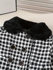 <span class=keywords><strong>Veste</strong></span> d'<span class=keywords><strong>hiver</strong></span> pour bébé fille en tissu pied-de-poule en peluche avec col à revers et boutons, manches longues, avec chapeau, 100% polyester - Product Image 4