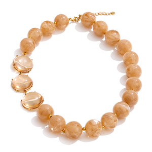 JINYOU 7614 Collana Girocollo di Lusso con Perle di <span class=keywords><strong>Ambra</strong></span>, in Acciaio Inossidabile Placcato Oro 18K PVD e Smalto, per Donna - Product Image 1