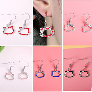 Aleación diamante dibujos animados lindo Sanrio Hello Kitty gota aceite Cos joyería pendientes moda pendientes colgantes para mujeres al por mayor - Product Image 2