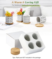 Lot de 4 jardinières en céramique pour le jardin et la maison Petites plantes Cactus Pot de plantes succulentes Plateau de drainage en bambou Pots de fleurs