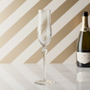 Samlife-25083 Hand Blown Crystal Glass Clear Ribbed <strong>Champagne</strong> <strong>Flutes</strong> - Product Image 2