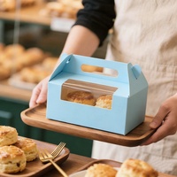 Boîte d'emballage personnalisée portable biodégradable de qualité alimentaire bleue pour pâtisserie, gâteaux et desserts avec fenêtre
