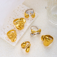 RINHOO Edelstahl Unregelmäßiger Breiter Ring Wellenmuster Zirkon Zweifarbig Hohl Gedreht Modischer Damenschmuck Geschenk