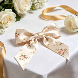 Vente en gros d'usine, nœuds en satin imprimés de fleurs avec logo personnalisé, nœuds pré-faits multi-usages pour l'emballage de cadeaux, pour les fournisseurs de fleurs - Product Image 3