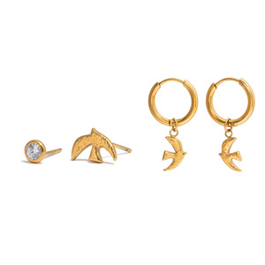 Boucles d'oreilles en forme de colombe, en acier inoxydable 18 carats, bijoux fantaisie pour femmes, style élégant et chic - Product Image 5