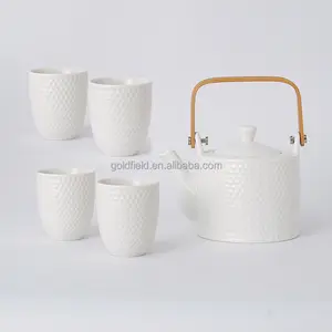 Chaleira japonesa de alívio simples, bule de cor pura com copo de chá, cerâmica nórdica para tarde
