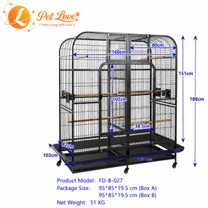 Jaula de alambre metálica de alta gama para pájaros, tipo villa, plegable, grande, para loros, con ruedas silenciosas 360 y bandeja extraíble profunda, apta para viajes. - Product Image 5