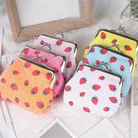 Fraise imprimé Mini porte-monnaie pour femmes paillettes fermoir petit portefeuille sac étudiant pièce sac clé rouge à lèvres pochette de rangement pochette