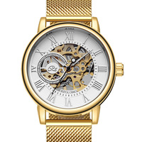 Montre mécanique squelette pour homme, chiffres romains, bracelet maille milanaise, cadran ajouré, aiguilles en forme de feuille, sous-cadran, montre-bracelet de luxe