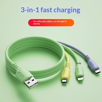 Cable de Datos 3 en 1 para Teléfono Móvil, USB-A a Micro USB y Tipo-C, Carga Rápida, 1.2m, Revestimiento de Silicona TPE, Venta al Por Mayor