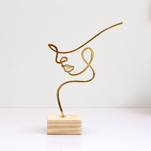 Base de madera cuadrada de arte lineal abstracto moderno, cara contemplativa, artesanía de mesa, decoración del hogar, Edición Dorada - Product Image 4