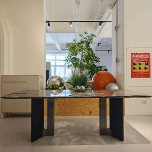 Table <span class=keywords><strong>de</strong></span> salle à manger élégante en placage <span class=keywords><strong>de</strong></span> chêne noir rectangulaire avec pieds en acier inoxydable argenté pour la décoration intérieure Table <span class=keywords><strong>de</strong></span> conférence pour salles à manger - Product Image 3