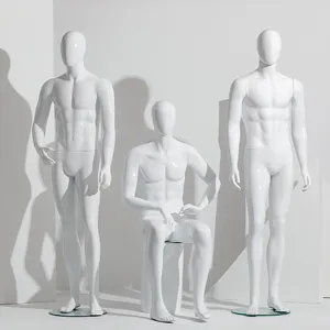 De alta calidad de plástico irrompible blanco brillante maniquíes de cuerpo completo hombres asiáticos modelo de traje hombre maniquí con la cabeza calva