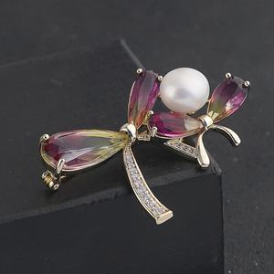 Broches élégantes en perles brillantes, magnifiques broches nœud, broches plaquées or avec diamants et zircons, bijoux unisexes pour femmes, sacs de fiançailles - Product Image 3