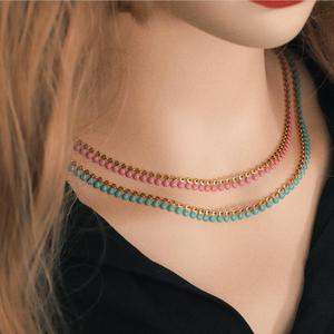 Collier à pampilles en émail coloré, style bohème, en acier inoxydable plaqué or PVD, étanche, vendu au mètre, pour femme - Product Image 3