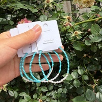 Natürliche Süßwasserperlen, kleine Perlen, blauer Türkis, Damenarmband, dünne Ringe, stapelbar, elastisches Kordelband, Geschenk, originelles Design