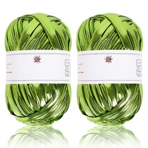 Fashion Shiny Metallic Leather Touching <b>100</b>% <b>Polyester</b> T Shirt Hand Knitting <b>Yarn</b> for Bag Crocheting - Product Image 2