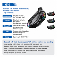 Casque de moto G10 avec caméra RVB, 6.1 2MP 2.5K, WiFi, prévisualisation, enregistrement en boucle, 120° °   Carte TF 256 Go pour appareil photo