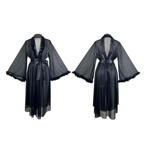 ชุดคลุมวีเนคสีเงินเงาแบบใหม่ พร้อมขนเฟอร์ ขายส่ง เสื้อคลุมแขนยาวเปิดด้านหน้า สำหรับใส่นอน - Product Image 5
