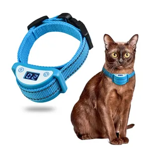 Best Price Humane Training Led Screen Automatically Stop No Shock Trainer Safety Cats Blue Vibration Anti Meowing Collar For Cat