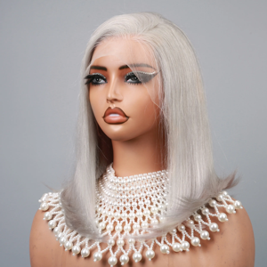 Virgin Human Hair Grey Color Slik <strong>Bob</strong> <strong>Wig</strong> HD Lace Front Glueless Raw Vietnamese Human Hair Perruque Per Plucked Lace Front <strong>Wig</strong> - Product Image 3