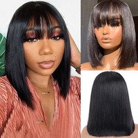 Perruques Courtes Droites Bob 13x4 en Cheveux Humains Naturels avec Frange pour l'Afrique, l'Amérique, l'Europe et le Vietnam – Idéales pour l'Achat en Ligne