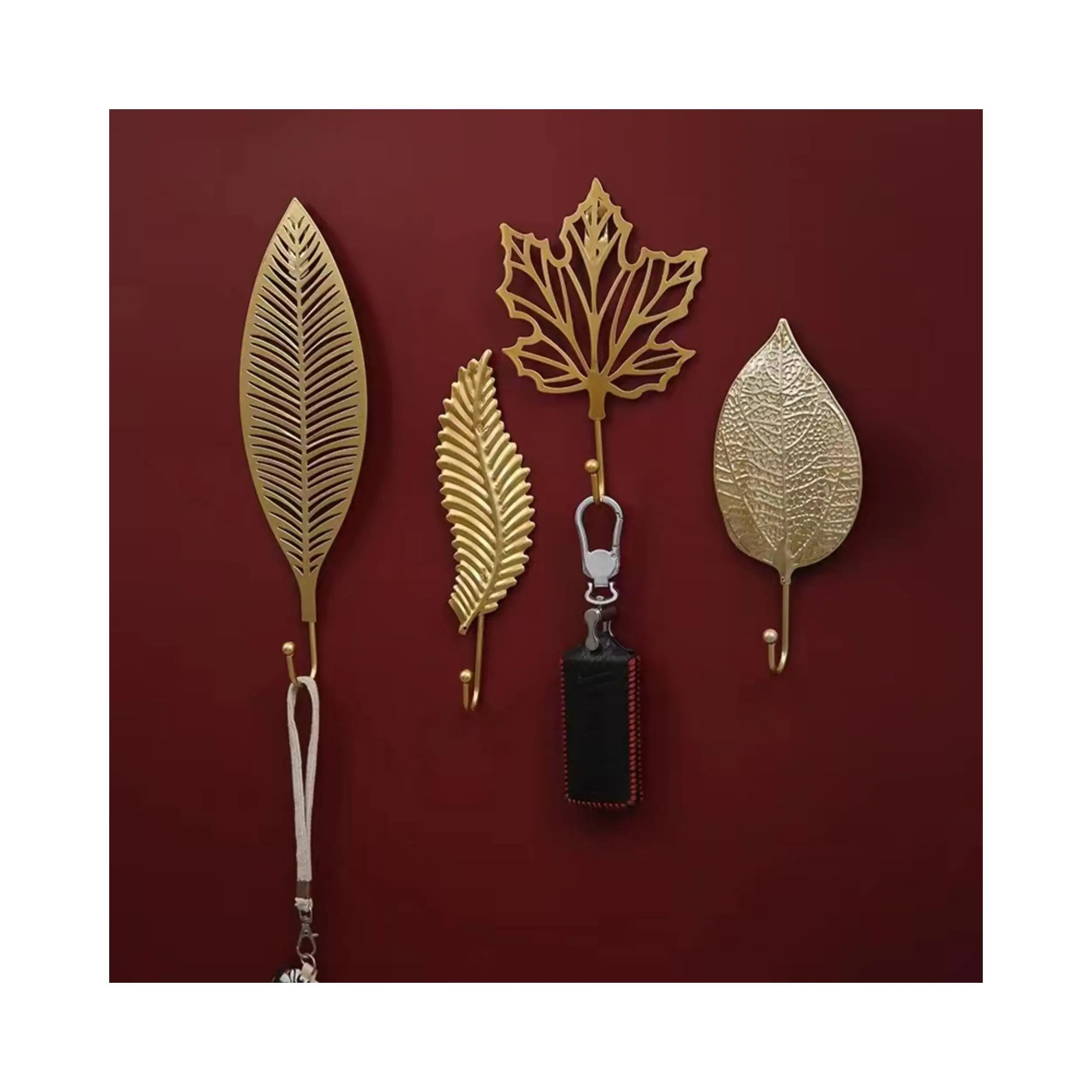 Feuilles décoratives lumière nordique luxe feuille crochet créatif ménage mural clé porte-manteau pour salon