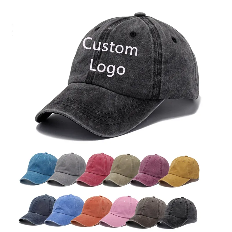 Professionele Groothandel Custom Distressed Hoed Logo Water Wassen Vader Caps Hoeden Hiphop Streetstyle Unisex Sport Honkbal Hoed