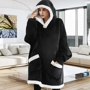 Inverno Oversized Hoodie Cobertor De Lã Camisola Xadrez Hoody Mulheres Bolso Com Capuz Suor Oversize