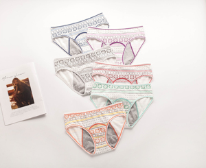 Sous-vêtements menstruels pour adolescentes en coton 3 couches anti-fuite, 6 couleurs, prix bas, certifiés OEKO-Tex, personnalisables avec logo. - Product Image 1