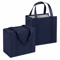 Sac isotherme matelassé bleu marine avec fermeture éclair, vente en gros, promotion, logo personnalisé en usine, haute qualité, robuste, réutilisable, glacière