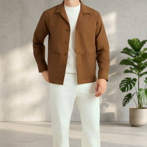 Chaqueta de Camisa Marrón para Hombre, Casual, con Cuello Camisero, Cierre de Botón Sencillo, Sólida, Transpirable, para Primavera - Product Image 5