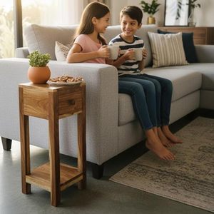 Solid Mango Wood Nightstand Side <b>Table</b> with 1 Drawer Wooden <b>Bedside</b> Cabinet Accent End <b>Table</b> for Bedroom - Product Image 2