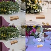 Marque-places de mariage en acrylique transparent de style européen, hexagonaux, rectangulaires, supports de numéros de table personnalisés à faire soi-même