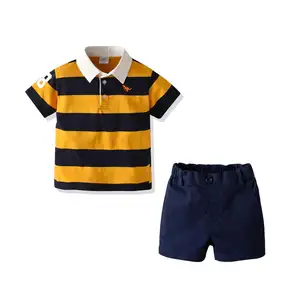 High quality Little Baby Boy Summer Clothing Sets Clothes 2pcs Fashion Polo Stripe Shirts With Pants Baby Clothing Set