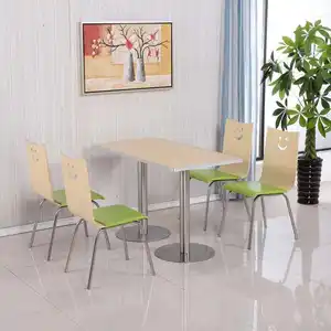 Современный стиль 4 человек используют фуд-корт Ресторан обеденный стол и стул простой деревянный и металлический обеденный стол и стул комбинация