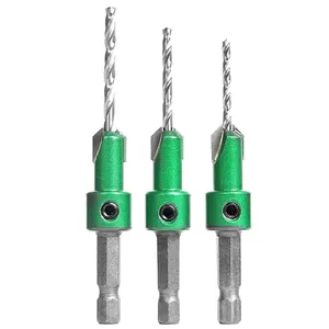 Countersink Drill Bit Set 3-Piece For Wood High Speed Steel Woodworking Carpentry Reamer With 1 Free Hex Key Wrench