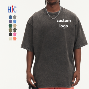 HIC Wholesale Custom 100%Cotton 250gsm Heavy Acid Washed Vintage Short Sleeve Oversize Streetwear Tshirt for Men - Product Image 1