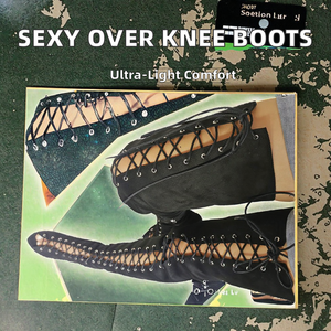 Botas de tacón alto de PU para mujer, estilo gladiador con encaje frontal, atadas cruzado, hasta el muslo, por encima de la rodilla, sexys, para primavera - Product Image 4