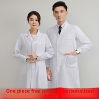 Blouse de laboratoire blanche à manches longues en polycoton, col à revers, vêtement de travail médical, boutons-pression, poches latérales, pour hôpital et pharmacie