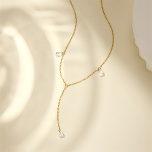 Collar Clásico de Plata de Ley S925 Bañado en Oro con Circonita Cúbica en Forma de Lágrima, Estilo Lariat para Mujer, Venta al por Mayor - Product Image 5