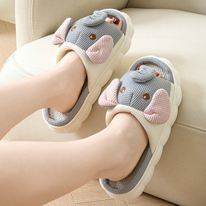 Zapatillas de plataforma amigables con la piel a la moda para interiores, zapatillas de elefante de felpa bonitas de lino con punta abierta - Product Image 4