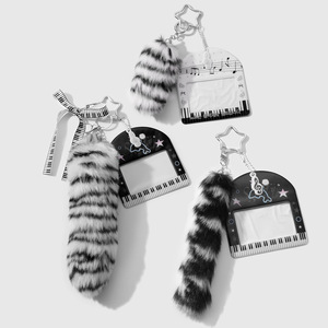 Porte-clés et pendentif de sac tendance rétro en peluche de haute qualité avec imprimé léopard dégradé et nœud à la queue - Product Image 2