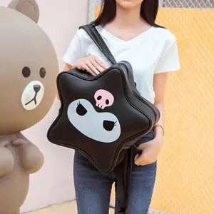 Mochila feminina Kawaii Sanrioed Kuromi com grande capacidade e material de couro PU