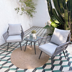 Ensemble bistro d'extérieur Meubles de patio en corde Balcon Groupe de sièges pour 2 personnes avec coussins Ensembles de conversation pour le jardin - Product Image 1