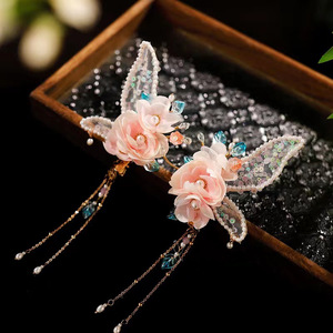 Coiffe Hanfu pour enfants, fleur en soie, jolie pince à cheveux papillon, accessoire pour cheveux de style ancien, féerique et élégant pour filles - Product Image 2