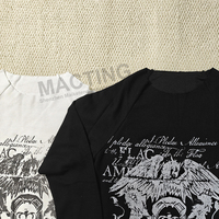 Streetwear personnalisé Dtg impression graphique Vintage ourlet brut col rond gaufré tricot thermique à manches longues t-shirt pour hommes